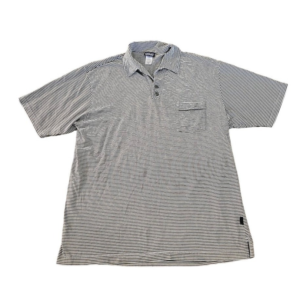 Patagonia Mens XL Organic Cotton Striped Polo Shirt Short Sleeve Olive Green
